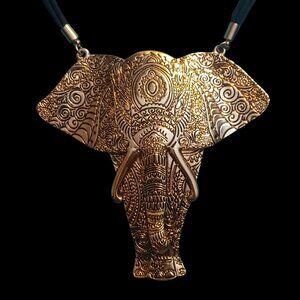 Scroll and Dots Elephant Pendant Necklace Statement 4" Heavy Detailed Filigree
